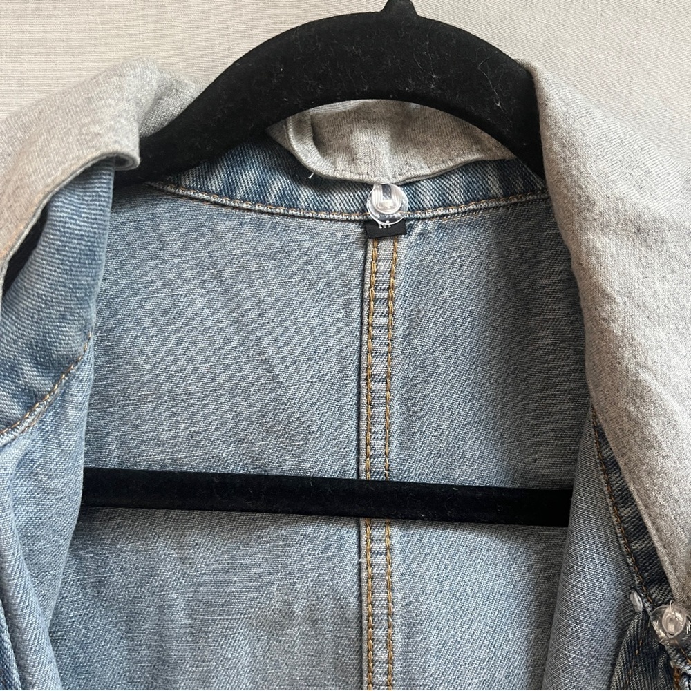 Oversized Light Wash Denim Vest Detachable Gray Hood M - Picture 5 of 8